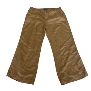 Lauren Ralph‎ Lauren Linen Silk Wide Leg Pants Size 10 Brown Lightweight